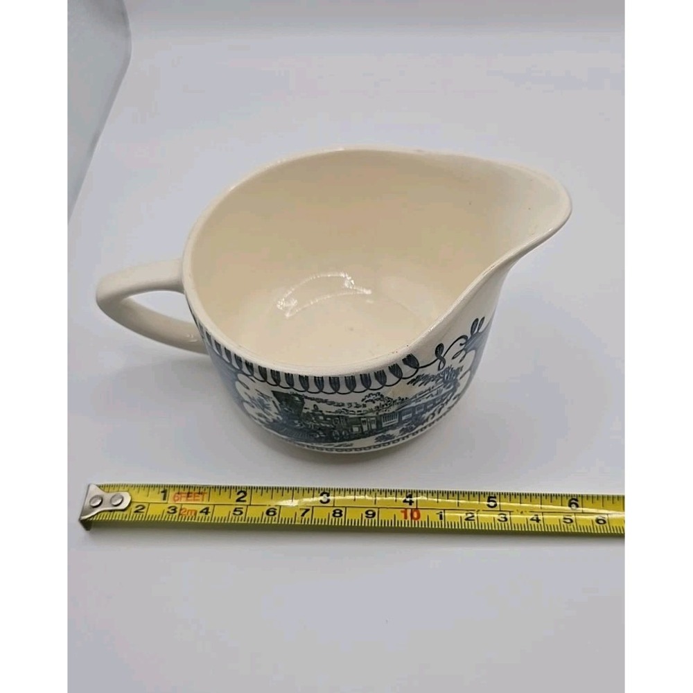 Vintage Currier & Ives Express Train Royal China Creamer Pitcher Blue White USA - Picture 7 of 7